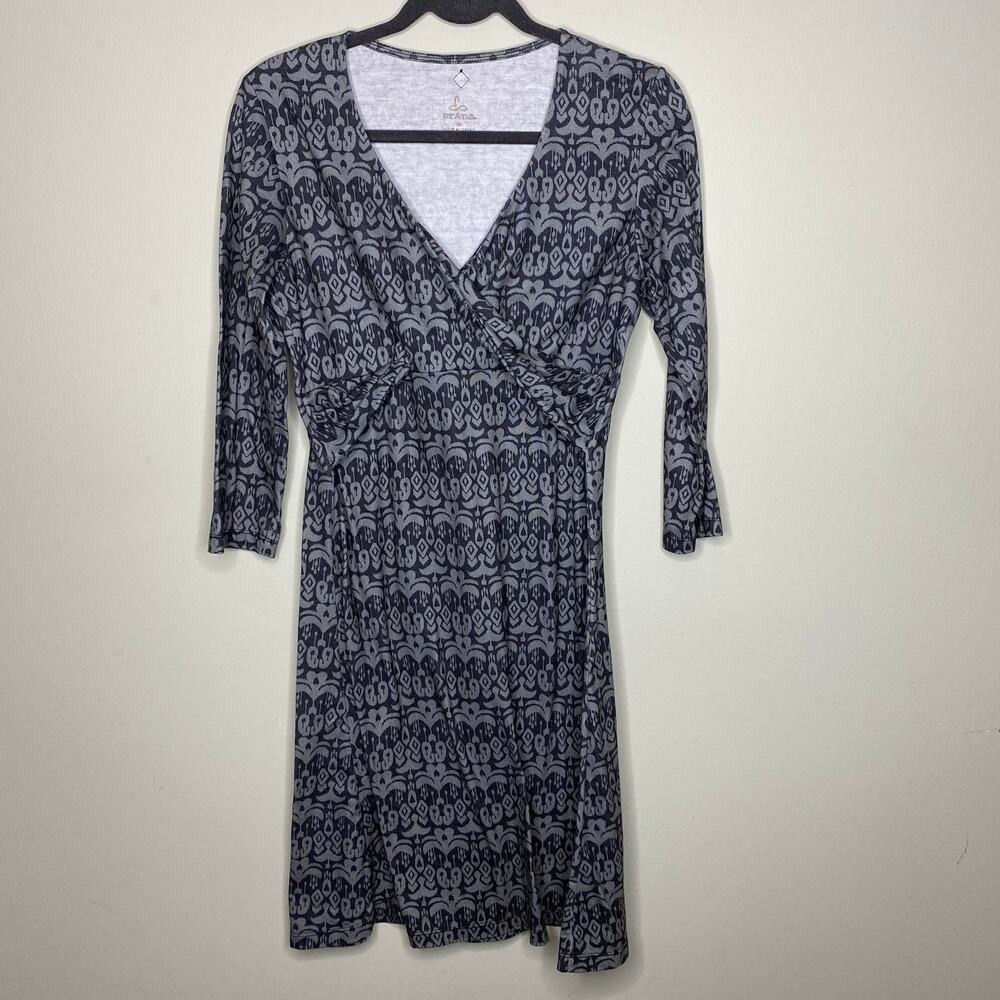 Prana Printed V-neck Faux Wrap Twist Front Dress
